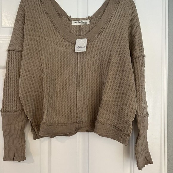 NWT Free People New Magic Thermal Top Shirt Size S Golden Olive - Picture 1 of 3